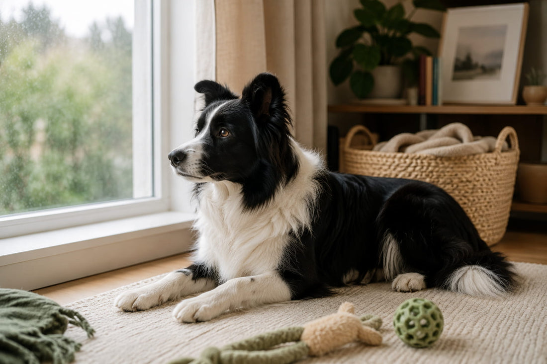 Chien ayant besoin de stimulation mentale regardant par la fenêtre à la maison