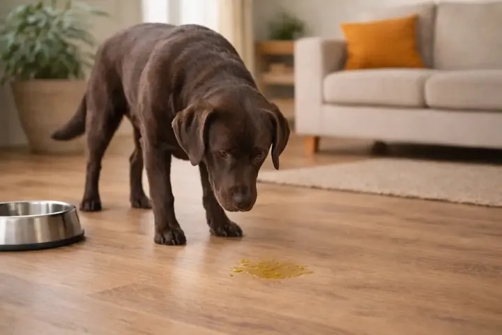 Labrador brun dans un salon