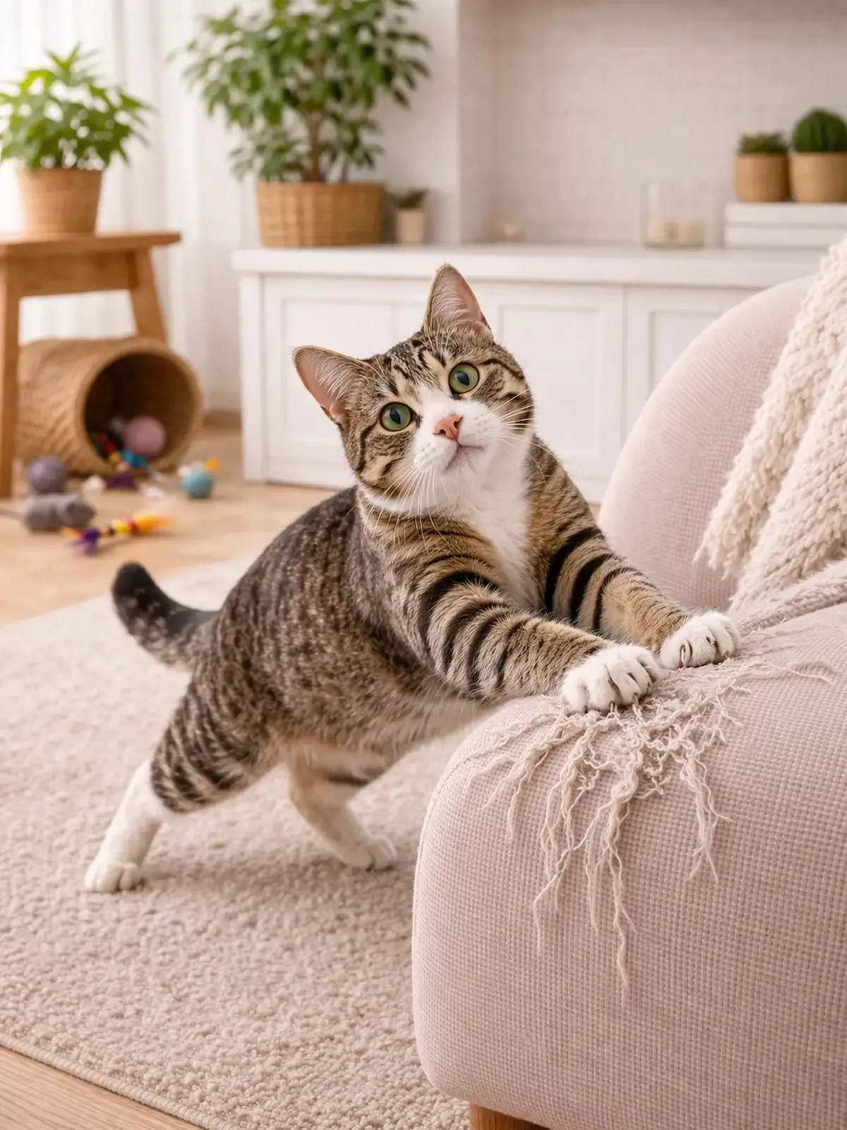 Cat scratching a couch
