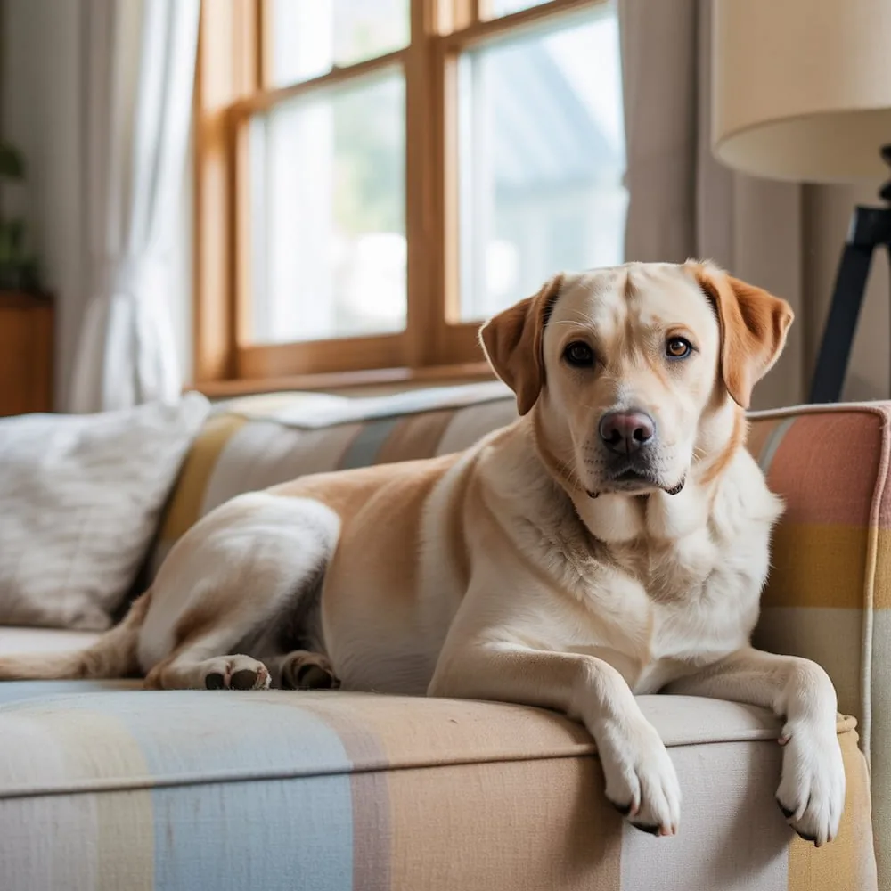 Dog lying on a couch, withdrawn and isolating itself